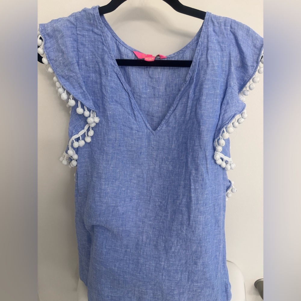 Lilly Pulitzer Blue Pom-Pom Trim Women's Top